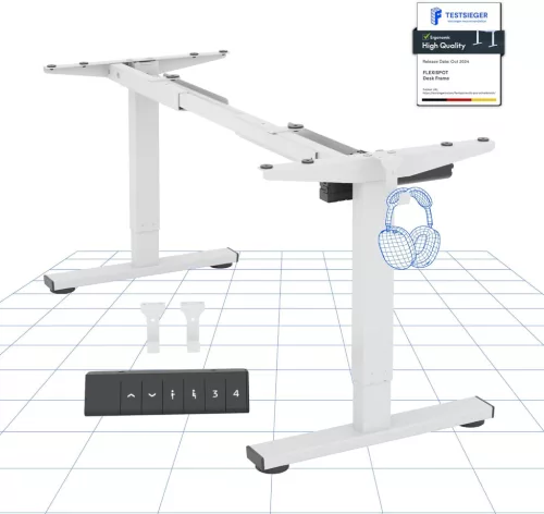 EF1 Elektromos Íróasztal Láb, Fehér, egymotoros, 70–120 cm Állítható, 70 kg Teherbírás, Memóriagombokkal
