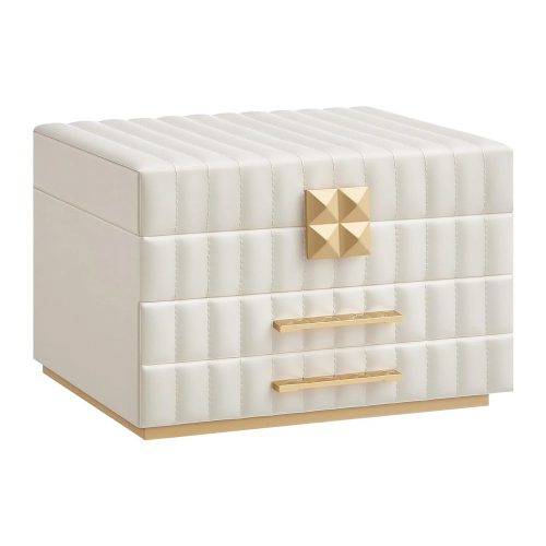 SONGMICS HOME Ékszeres Doboz, 24*21.5*15.8 cm, MDF Anyagból, Fehér-Arany