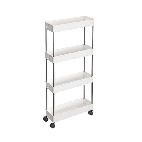 SONGMICS Gurulós Tárolókocsi, 40.1*13*86 cm, Acél és PP Anyagból, Fehér