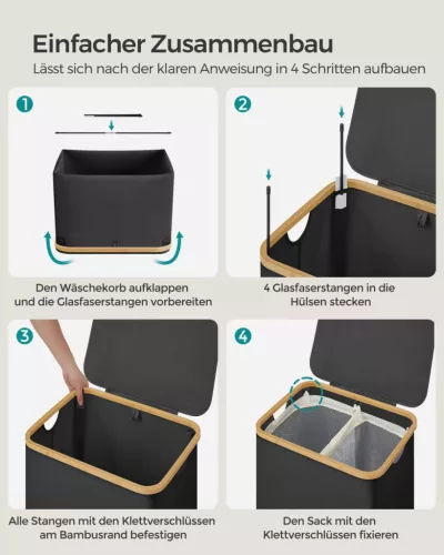 SONGMICS szennyeskosár fedéllel 130 L 2 rekeszes