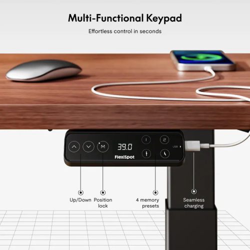 FLEXISPOT E7 Pro Elektromos Íróasztal Láb, Fehér, 63.5-128.5cm Állítható, Kétmotoros, 161 kg Teherbírás, LED érintőképernyő, 4 memóriahely, USB töltőport