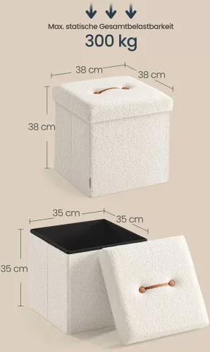SONGMICS Szék tárolóhellyel 38 x 38 x 38 cm krémfehér