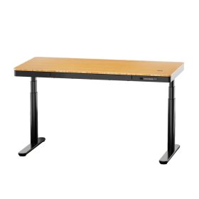   FlexiSpot Comhar Pro All-in-One elektromos állítható íróasztal fiókkal, fekete-bambusz lap, 140x70cm,  dupla motor, vezeték