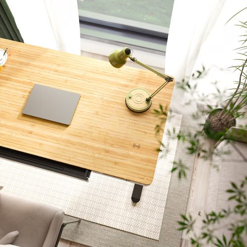 FlexiSpot Comhar Pro All-in-One elektromos állítható íróasztal fiókkal, fekete-bambusz lap, 140x70cm,  dupla motor, vezeték