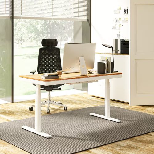 FlexiSpot Comhar Pro All-in-One elektromos állítható íróasztal fiókkal, fekete-bambusz lap, 140x70cm,  dupla motor, vezeték