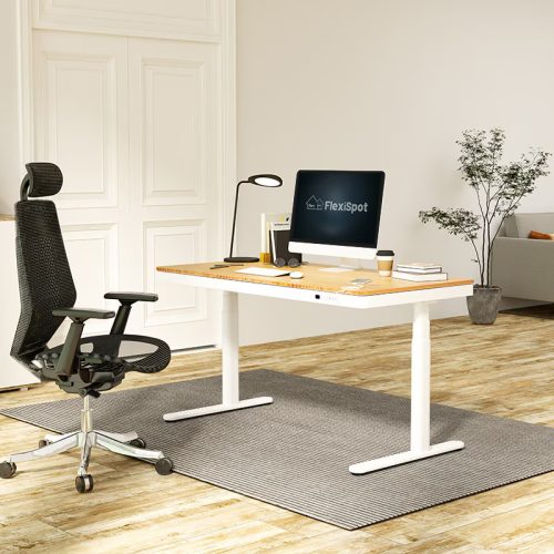 FlexiSpot Comhar Pro All-in-One elektromos állítható íróasztal fiókkal, fekete-mély bambusz lap, 140x70cm,  dupla motor, vezeték