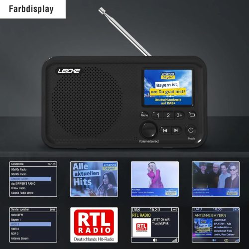 [ÚJRACSOMAGOLT] LEICKE DJ Roxxx hordozható DAB+ / FM rádió Bluetooth funkcióval – digitális rádió, vezeték nélküli zenelejátszás, fekete