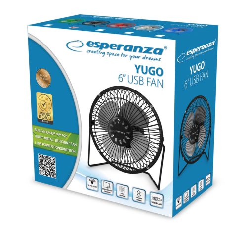 [ÚJRACSOMAGOLT] ESPERANZA EA149K Yugo 14 cm Átmérőjű Ventilátor, Fekete