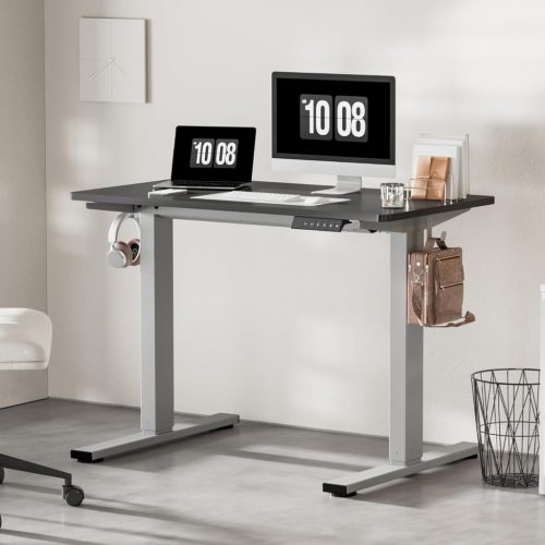 FLEXISPOT ONE PIECE Elektromos Állítható Íróasztal, Egy Motoros, 140×60 Cm – Magasságállítható Ülő-Álló Asztal Vázzal és Fekete Asztallappal, Otthoni Irodába
