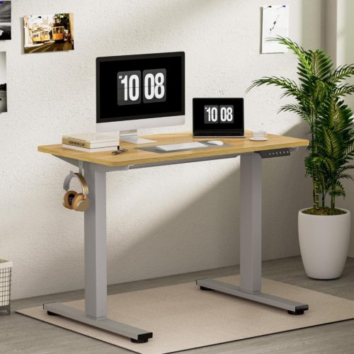 FLEXISPOT ONE PIECE Elektromos Állítható Íróasztal, Egy Motoros, 140×60 Cm – Magasságállítható Ülő-Álló Asztal Vázzal és Juhar Asztallappal, Otthoni Irodába