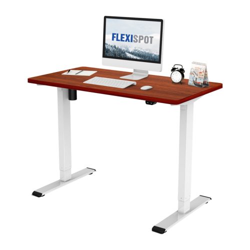 FLEXISPOT ONE PIECE elektromos állítható íróasztal, egy motoros, 120×60 cm – magasságállítható ülő-álló asztal vázzal és mahagóni asztallappal, otthoni irodába