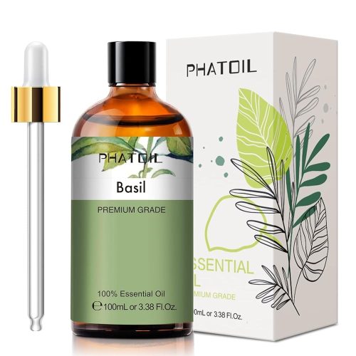 Phatoil 100 ml Természetes Illóolaj – Aromaterápiához, Relaxációhoz és Közérzetjavításhoz, Bazsalikom Illatú
