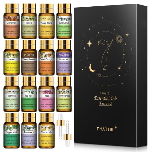 PHATOIL Diary Of Essential Oil Set 15pcs x 5ML Gift Box, Prémium Illóolaj Válogatás Díszdobozban