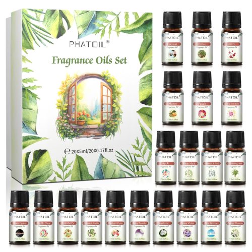 Phatoil 20 Darabos Illóolaj Szett, 20x5ml – Aromaterápiához, Relaxációhoz és Közérzetjavításhoz
