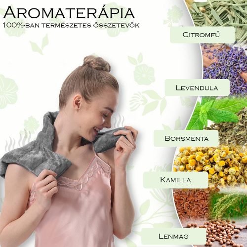 Aroma Season Aromaterápiás Nyakmelegítő, Melegíthető és Hűthető Kialakítás, 1.3 kg, Levendulával és Más Gyógynövényekkel, Poliészter, Szürke