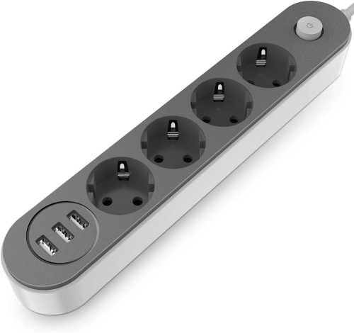 Joyguard 4-as hálózati elosztó 3 USB porttal, gyermekbiztonsági zár,  tűzálló, fekete