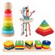 Montessori 4 az 1-ben Baba Készség és Kreativitás Fejlesztő Szenzoros Játék Készlet, Szilikonból és Fából, 6 Hónapos Kortól, Színes Kivitel