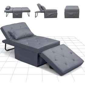  FLEXISPOT 4 az 1-ben összecsukható kanapéágy,  szürke– egyszemélyes fotelágy, összecsukható puffal, 6 fokozatban állítható háttámlával és párnáva