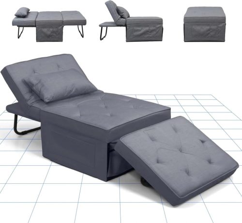 FLEXISPOT 4 az 1-ben összecsukható kanapéágy,  szürke– egyszemélyes fotelágy, összecsukható puffal, 6 fokozatban állítható háttámlával és párnáva