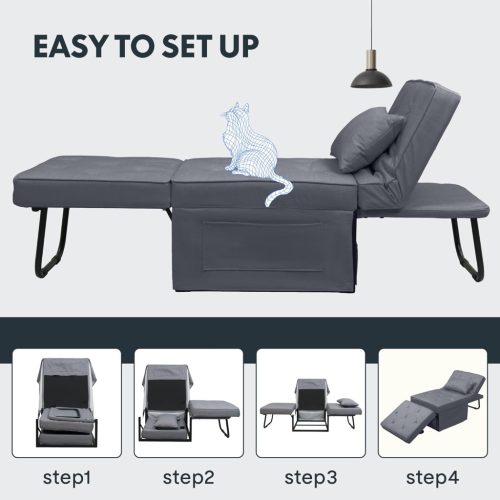 FLEXISPOT 4 az 1-ben összecsukható kanapéágy,  szürke– egyszemélyes fotelágy, összecsukható puffal, 6 fokozatban állítható háttámlával és párnáva