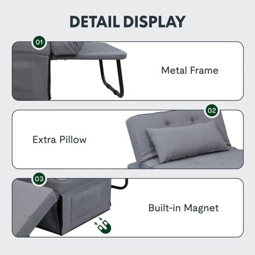 FLEXISPOT 4 az 1-ben összecsukható kanapéágy,  szürke– egyszemélyes fotelágy, összecsukható puffal, 6 fokozatban állítható háttámlával és párnáva