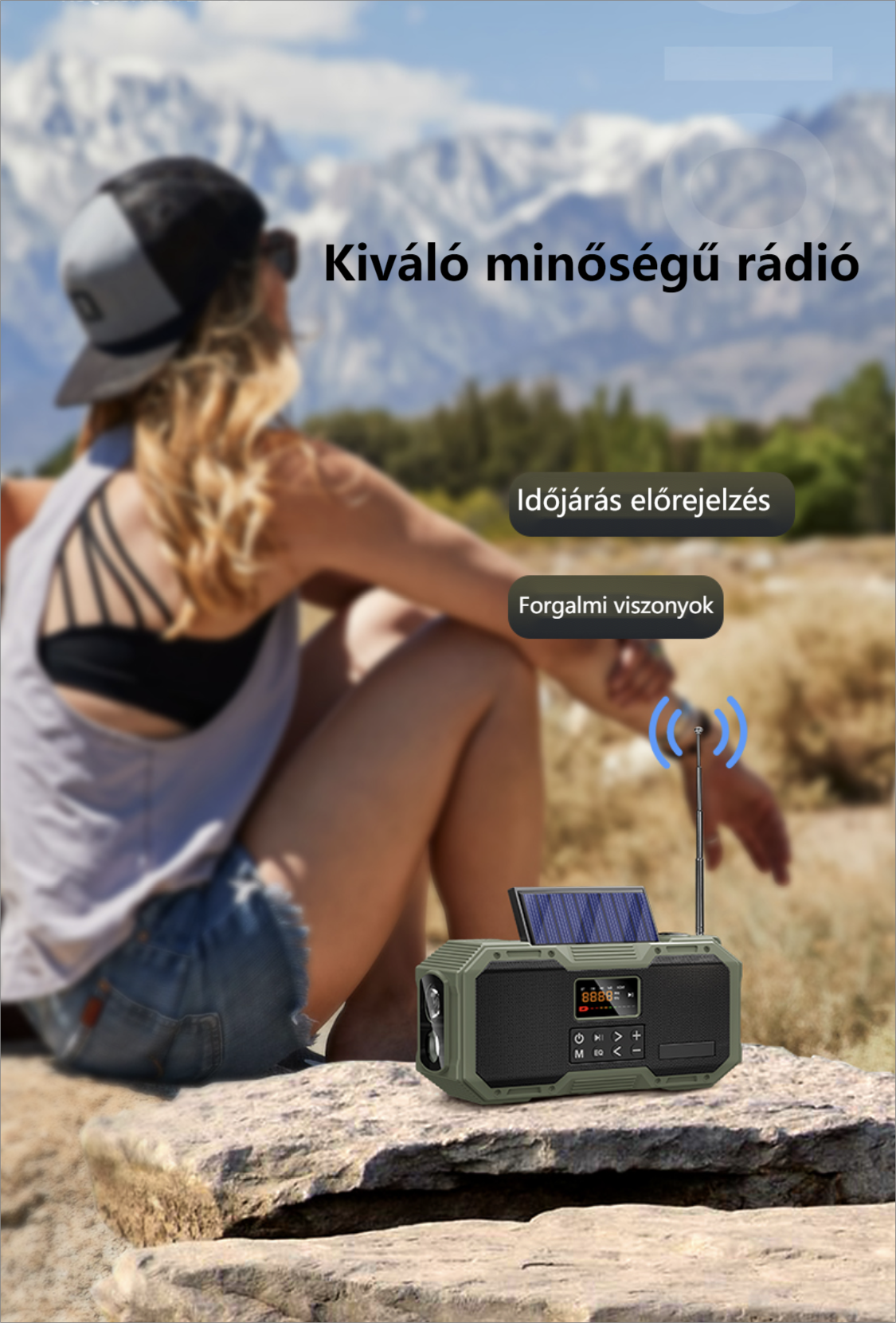 KAYINOW Multifunkcionális vészhelyzeti jelzős, rádiós bluetooth hangszóró DF-588D, piros