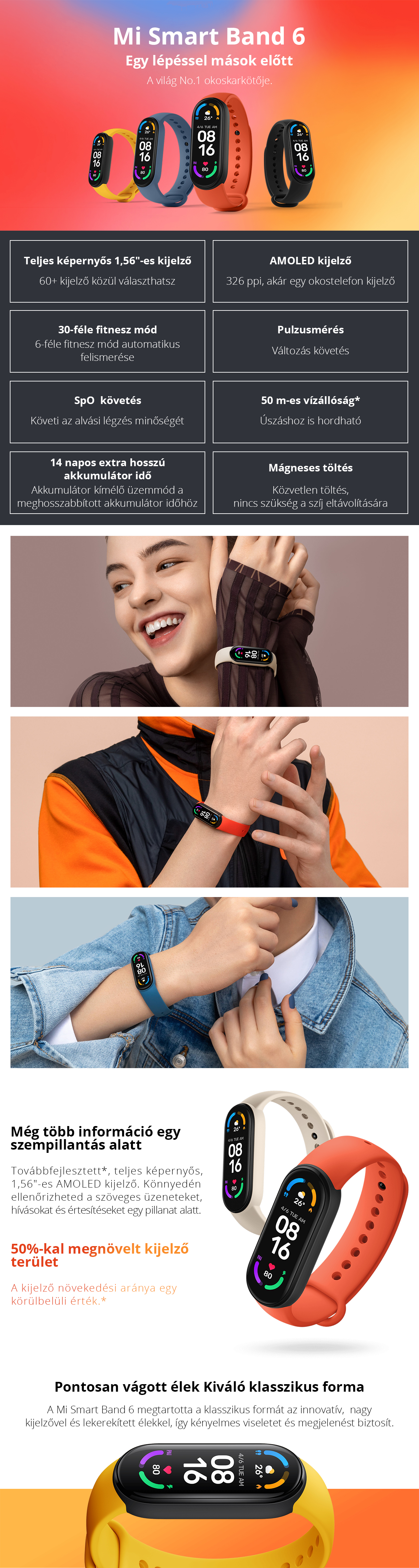 Xiaomi Mi Smart Band 6 Aktivitásmérő (Global Változat), Fekete