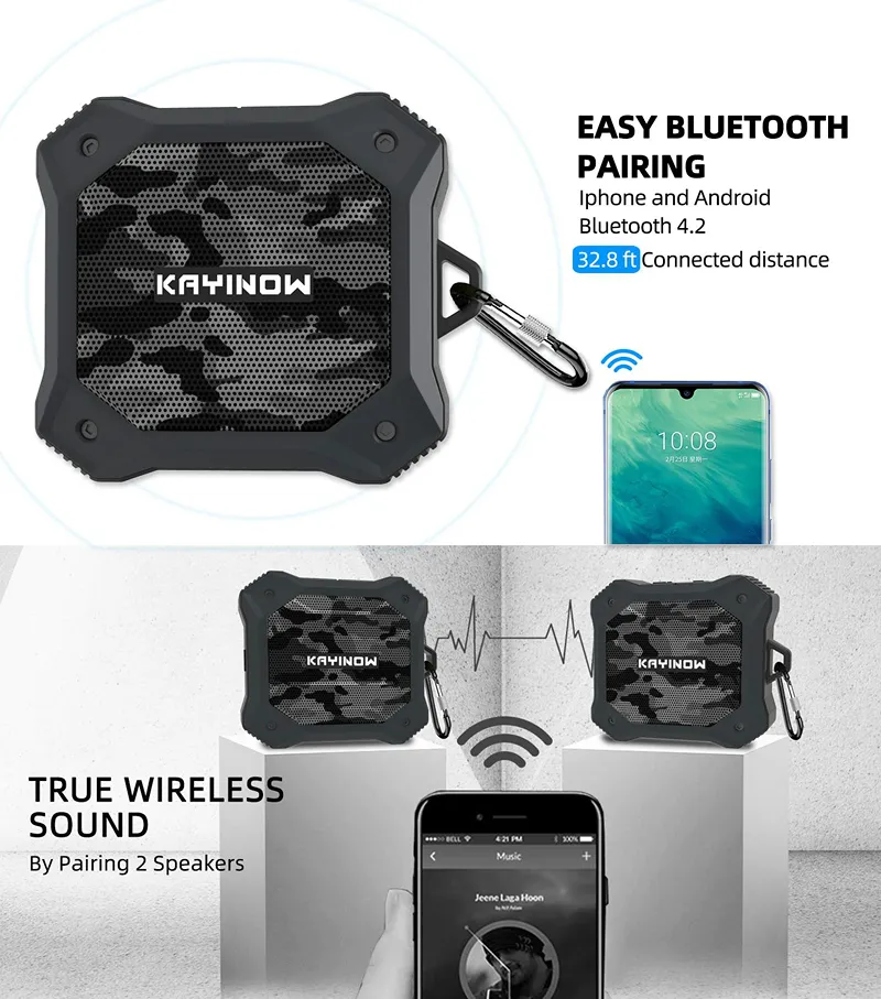 KAYINOW DF-520VS Bluetooth Hangszóró Vízálló IPX7 TWS Stereo Négyszög, Fekete