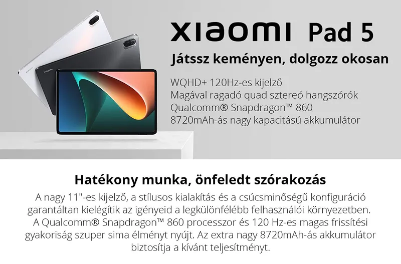 Xiaomi Pad 5 táblagép, fehér, 128GB, 6GB RAM, WIFI, Pearl White